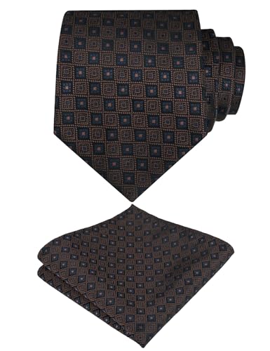 Image of Alizeal Mens Vintage Solid Plaid Tie with Pocket Square 3.15inches Necktie Set