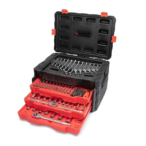 LahAir Juego de Herramientas manuales mecánicas con accionamiento de 229 Piezas de 1/4″, 3/8″ y 1/2″ con Estuche de Almacenamiento de 3 cajones – CTK229C