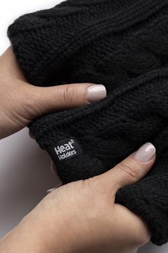 HEAT HOLDERS Women's Thermal 3.4 tog Fleece Cable knit Scarf Neck Warmer (Black)4