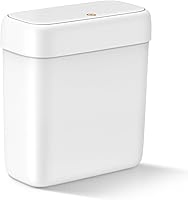 MOPALL 2.6 Gallon Slim Bathroom Trash Can with Lid - Dog Proof Pop-Up Mini Garbage Bin for Small Spaces, White