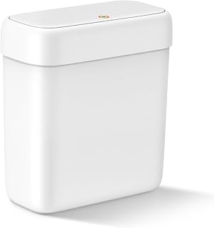 MOPALL 2.6 Gallon Slim Bathroom Trash Can with Lid - Dog Proof Pop-Up Mini Garbage Bin for Small Spaces, White