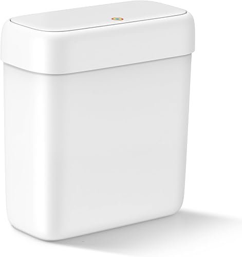 MOPALL Cubo de basura pequeño para baño con tapa, 2.6 galones  10 L, cubo de basura delgado de plástico con tapa desplegable, mini cesta de basura a