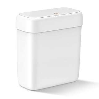 MOPALL Small Bathroom Trash Can with Lid, 3.2 Gallon / 11.5 L Slim Plastic Garbage Bin with Pop-Up Lid, Mini Waste Basket Can Dog Proof for Kitchen, Bedroom, Office, Laundry, Toilet, Rv, White - Amazon product rated Grade A
