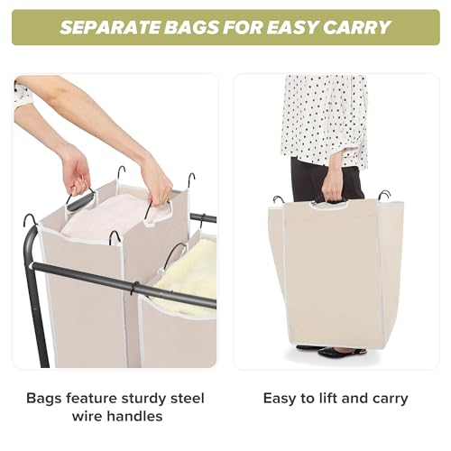 STORAGEIDEAS Laundry Sorter Hamper with Wheels, Heavy-Duty Laundry Sorter Rolling Cart, Lockable Wheels and Removable Bags, 3 Sections, Beige by STORAGEIDEAS - Image 7