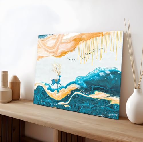 Image of ArtX Canvas Deer Painting, Big Size Scenery, Abstract Painting, Painting for Living Room Bedroom, Multicolor, Nature, 58.0 X 45.0 cm, Set of 1