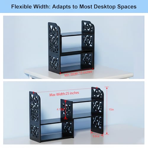 Image of YGYQZ Desk Shelves Desktop Orgnizer Shelf-Black Office Organization for Top of Adjustable Desk Organizers and Corner Bookshelf Table Top Shelving Small Hutch Decorations for Women Office