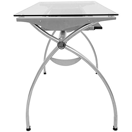 Techni Mobili Contempo Glass Top Computer Desk With Pull Out Keyboard Panel, Clear #TOP6