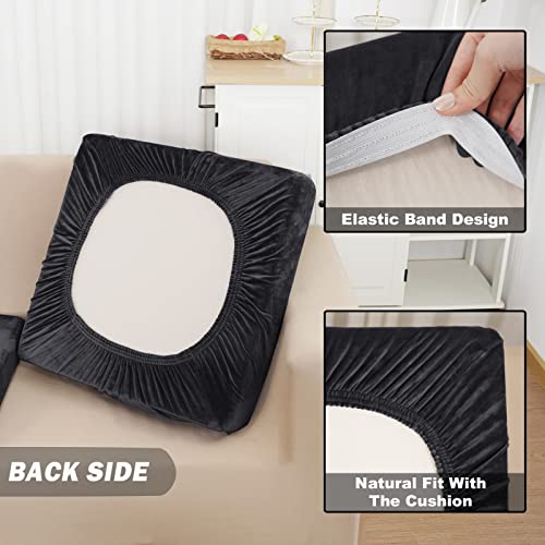 Naisi Sectional Couch Cover 3 Pieces Velvet Separate Couch Cushion Covers L Shape Soft Stretch Sofa Slipcovers With 2Pcs Pillowcases For Left/Right Chaise Sectional Couch(2 Seater+1 Chaise,Black) #TOP3