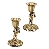 Housoutil 2PCS Cherubs Angels Statue Candle Holder Vintage Pillar Candle Stick Holders Metal Taper C
