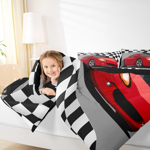 Image of Feelyou Sports Car Bedding Set - Red Racing Car Comforter for Kids