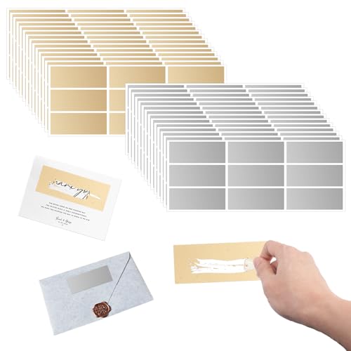 216 Pièces Scratch Card Sticker 65 x 25 mm Rectangle Autocollant à Gratter Or et Argent, Facile à Effacer, pour DIY Carte Postale Surprise Secret,...