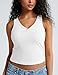 ZeroBound Racerback V Neck Tank Top Built - in Shelf Bra Ribbed Workout Top for Women Basic Going Out Top Sleeveless Garment White M