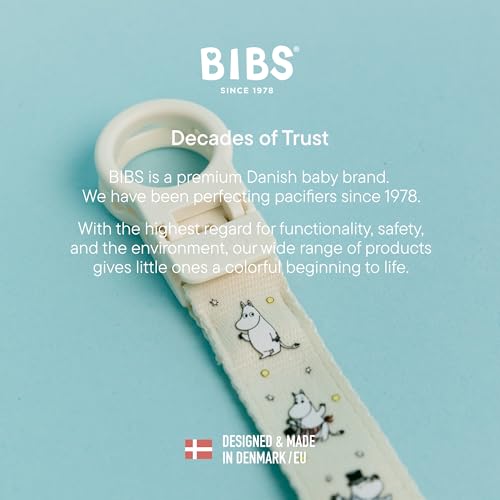 Image of BIBS x Moomins Loop Pacifier Clip - Sleek, Secure One-Handed Operation, Fits All BIBS, Machine Washable, Slim Profile for Comfort, Ages 0+ - Ivory
