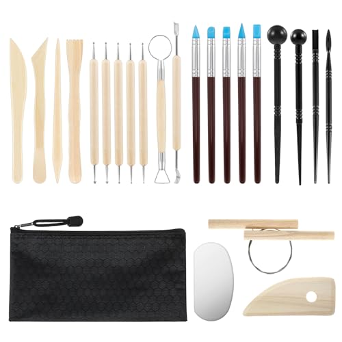 22 Stück Töpferwerkzeug,Töpferset Modelierwerkzeugset Mit Aufbewahrungsbeutel,Modelliermasse Lufttrocknend Werkzeug Set,Keramik Ton Werkzeug,für Modellbau Schnitzen Kerzenherstellung DIY-Handwerk