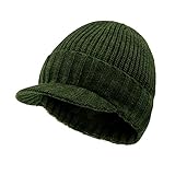 POXIMI Men Knit Hat Women Winter Beanies Warm Newsboy Hats with Brim Thick Cap Fleece Lined (Green)