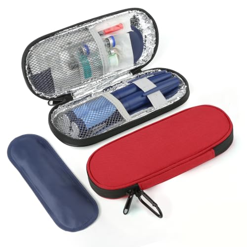 Image of Insulin Pen Cooler Travel Case with 2 Reusable TSA Approved Ice Packs, Diabetic Medication Insulated Cooler Bag for Insulin Pens and Other Diabetic Supplies Storage Red
