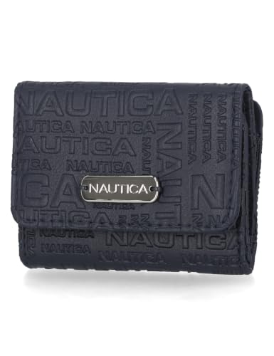 Image of Nautica Rower's End Small Wallet for Women, RFID Blocking Slim Credit Card Holder with Zipper Coin Pocket, Bifold Compact Womens Wallet with ID Window Indigo (Varigated)