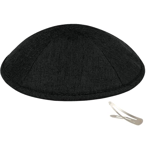 Zion judaica Deluxe Linen Black Synagogue Kippah Rosh Hashanah Prayer Yamukah Shul Kippot Hat Bar Mitzvah Yamakas Chuppah Kipa Jewish Wedding Skullcaps Bris Yom Kippur Yarmulke for High Holidays 1, BK
