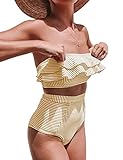 Biquini Top con Volantes- Bikini con volantes se ve muy lindo, cómodo y favorecedor. El relleno suave extraíble ofrece un gran soporte y mejora su forma. Es el look perfecto para la playa.