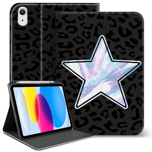 Coque iPad 11 2025 léopard Y2k et étoile avec porte-crayon