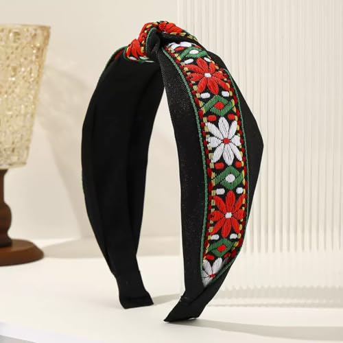 EENSYWEENSY 2 Pack Embroidered Floral Knotted Headbands, Vintage Boho Jacquard Fabric Ribbon Hair Accessory — view 4