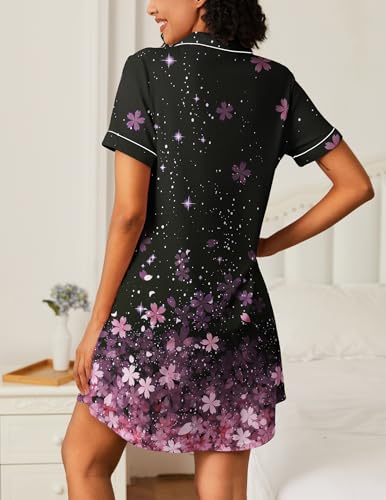 Image of Ekouaer Nightgowns for Women 2 Pack Button Down Sleepwear Short Sleeve Sleepshirts Soft Nightshirts Boyfriend Pajama Dress