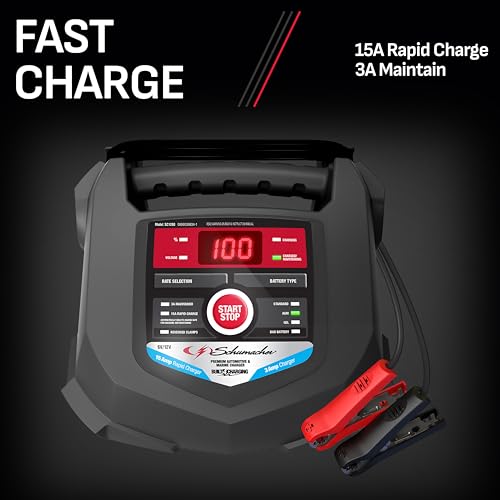 Schumacher Electric 15A Car Battery Charger and Maintainer, 4-in-1 Solution, for 6V/12V Power Sport, Automotive, and Marine Batteries, SC1280