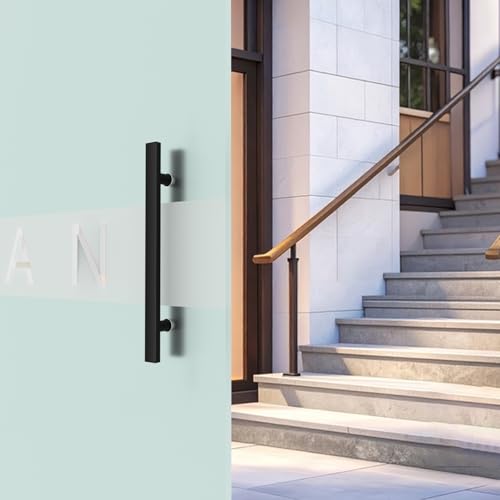 Image of 18 inch Matte Black Square Barn Door Pull Handle Double Sided | Heavy Duty 304 Stainless Steel, 11-6 /8 inch Hole Spacing, Fits 3 /4 inch-2 inch Thick Barn, Front Entry, Sliding & Exterior Doors