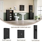ChooChoo Bathroom Floor Cabinet, Modern Bathroom Storage Cabinet with 4 Doors and Adjustable Shelves, Freestanding Cupboard for Living Room, Black - Image 5