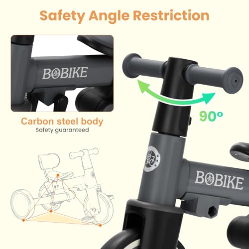 Toddler Bike with Push Handle,Tricycles for 1 to 3 Years Old, Toddler Tricycle with Push Handle for Boy Girl, Baby Balance Bike with Adjustable Seat Height and Removable Pedal (Black) by Bobike - Image 5