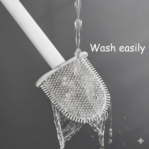 Image of Toilet Bowl Brush and Holder Wall Mounted Silicone Flat Toilet Cleaner Set Cleaning Tool Bathroom Cute Tool Toilet Scrubber Long Handle Toilet Brush with Plastic Handle (3 in 1 Toilet Bowl)