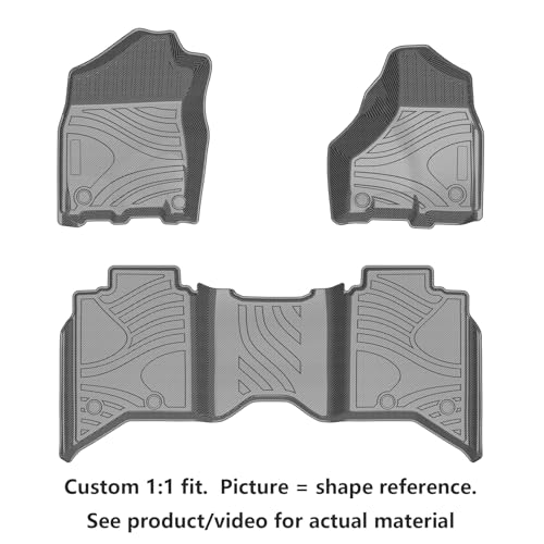Image of Carbon Fiber Pattern Floor Mats for Dodge Ram 1500 2011-2017 | Left Hand Drive,Full Coverage TPV Floor Mats,All Weather Floor Liners,Anti-Slip,Waterproof Auto Mats Full Set,Silver Black