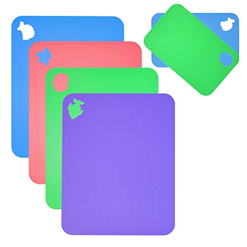 Flexible Cutting Board for Kitchen 14.96X12 Thick 0.7mm Set of 6 Flexible Cutting Board Mats With Food Icons Assorted Colors Plastic-Cutting-Board-for-Kitchen SUPERKIT