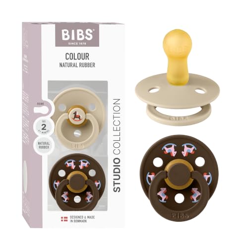 BIBS Colour Pacifier, 6-18 Months, 2-Pack, Round Nipple, Vanilla/Mocha