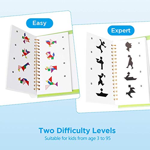 vanmor travel tangram puzzle with 2 sets magnetic plate-montessori shape pattern blocks jigsaw road trip games with 368 solution - iq book educational toy brain teaser gift for kids adults challenge