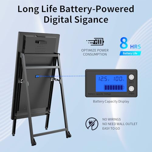 Image of Digital Signage Kiosk and LED Message Writing Board 2 in 1, 21.5 inch LCD 1080p Digital Menu Board Android OS, 8-Hour Battery Portable Standing Advertising Display for Restaurant /Cafe /Retail /Bar
