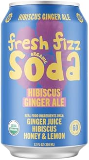 Fresh Fizz Sodas Organic Soda - All Natural Soda Sweetened With Honey, Flavors Include Sparkling Juices and Soda Pops Like Cola and Ginger Ale - No Stevia Aftertaste, Made With Real Food Ingredients. Great For Paleo And SCD Diets (4-pack, Hibiscus Ginger Ale)