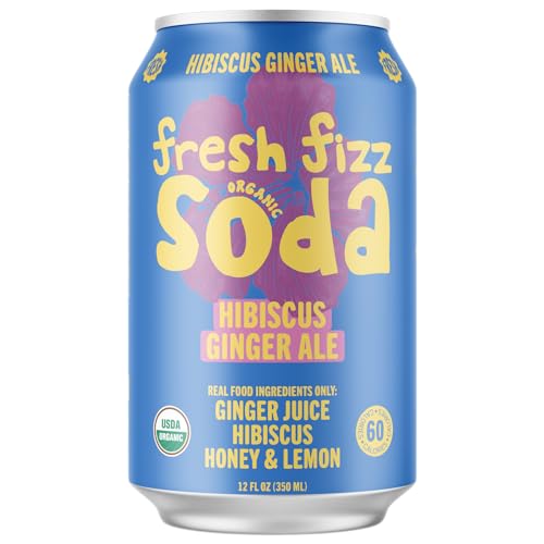 Fresh Fizz Sodas Organic Soda - All Natural Soda Sweetened With Honey, Flavors Include Sparkling Juices and Soda Pops Like Cola and Ginger Ale - No Stevia Aftertaste, Made With Real Food Ingredients. Great For Paleo And SCD Diets (4-pack, Hibiscus Ginger Ale)