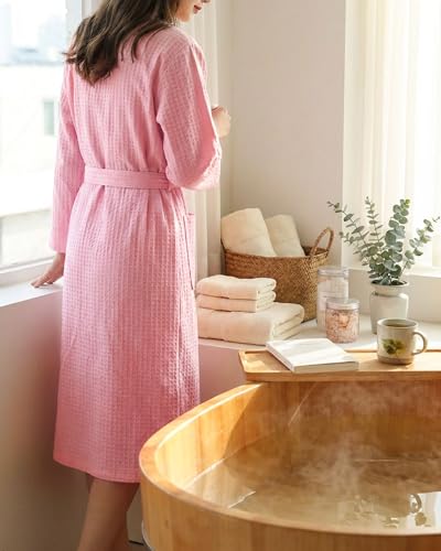 Image of Panitay Women's Waffle Knit Robes Thin Spa Bath Robe Bulk Hotel Lightweight Commercial Soft for House Shower Party