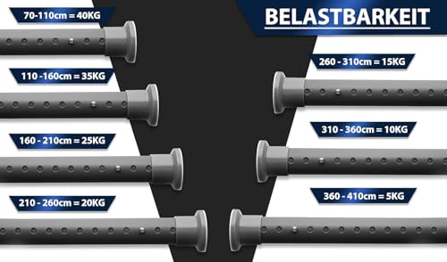 MEISENBERG Duschvorhangstange ohne Bohren 160-210cm, Grau, Ø 32 mm, Teleskop Gardinenstange Klemmen - Vorhangstange für Fenster, Dusche und Trennwand