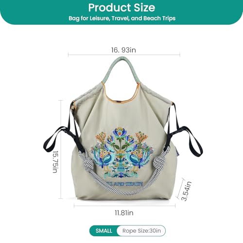 Image of Ball&Chain Shoulder Tote Bag for Women, Nylon Top-Handle, Foldable Weekend Handbag with Pockets (Light Grey, Medium)