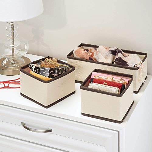 Image of Foldable Set of 3 Cloth Storage Box Closet Dresser Drawer Organizer Cube Basket Bins Containers Divider with Drawers for Underwear, Bras, Socks, Ties, Scarves (Set of 3 - Beige)