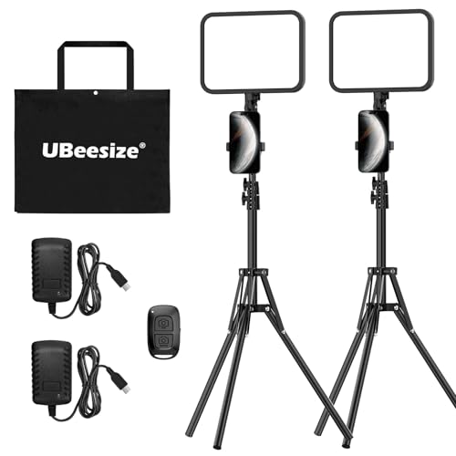 UBeesize 2-Pack LED Video Light Kit, 3000-6500K Dimmable Photography Studio Lights with Tripod Stand & Phone Holder, Video Recording & Streaming Lighting for Makeup, Gaming, YouTube