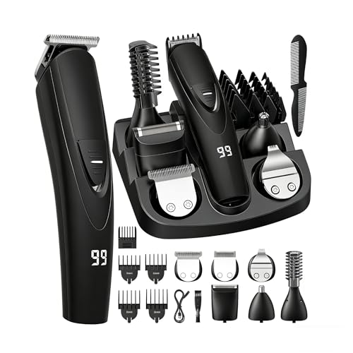 SHPAVVER Beard Trimmer for Men: Professional Barber Hair Clippers - 12-in-1 Cordless Grooming Kit - Waterproof Electric Razor with Turbo Speed & Precision Blades, Black