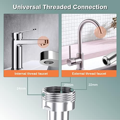 VIRKOMBI 1440°Swivel Tap Aerator, Rotatable Multifunctional Kitchen Sink Extension Faucet with Adjustable 2 Water Outlet Bathroom Tap Attachment for M24 External Thread M20 22 Internal Thread