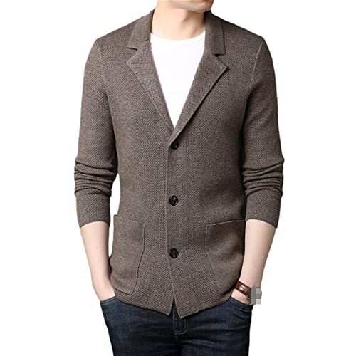 Veste en laine tricotée pour homme élégante style décontracté Roquorl couleur café
