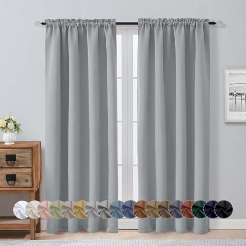 Image of Aiyufeng Silver Grey Blackout Curtains for Bedroom 72 Inch Length 2 Panels, Privacy Thermal Insulated Rod Pocket Door Window Curtains for Patio French Door Front Door, W40 x L72 Inch, Silver