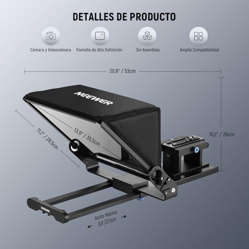 Miniatura 6 de Neewer Teleprompter X14 Iii Con Rt113 Remoto App Control,45 Tilt 14 Divisor De Haz, Marco Total Mtálico Montaje Cámara Mejorado, Placa Qr Compatible Con 501pl Para Iphone Ipad Dslr, Sin Ensamblaje
