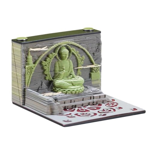 Purelivin 卓上カレンダー、大型カレンダー、小さな卓上カレンダー、3D仏教彫刻メモパッド、レーザー刻印手引き裂きメモパッド、メモパッドレコード、装飾オーナメント、ホリデーギフト用