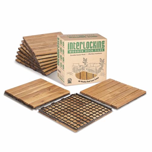 Image of Outdoor Deck Tiles Waterproof - Balcony Flooring 12x12 - Pack of 10 Snap-Together Interlocking Patio Floor Tiles, Waterproof Outdoor Tiles for Pool, Patio Tiles Outdoor Interlocking All Weather